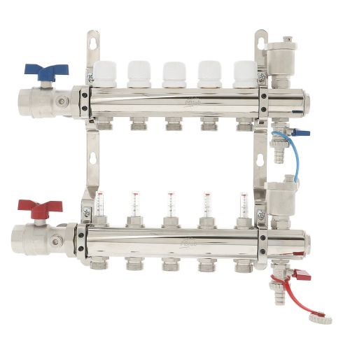 Collecteur laiton nickelé série STC 1'' pour plancher chauffant